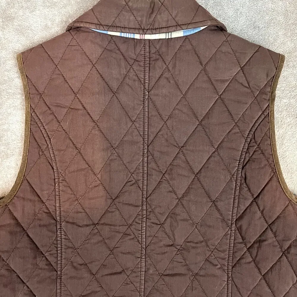 LL Bean Quilted Vest Womens S Brown Plaid‎ Lined Button Front Collared Thermal